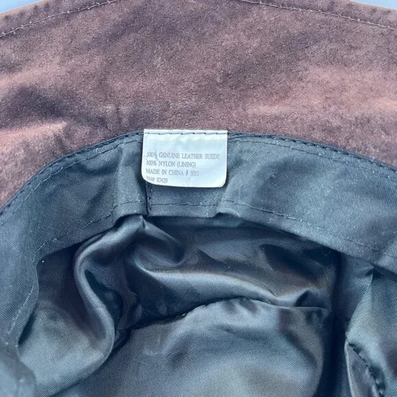 Vintage Genuine Leather Suede Bucket Hat Brown Unisex Lined Y2K - Picture 7 of 9